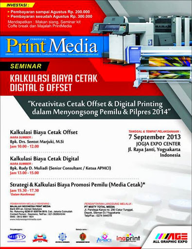 Seminar Kalkulasi Biaya Cetak Digital dan Offset, JEC 2013