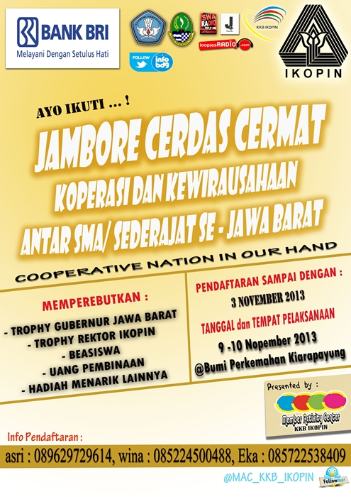 Ayo Ikuti! Jambore Cerdas Cermat Koperasi & Kewirausahaan Tingkat SMA/Sederajat Se-Jawa Barat