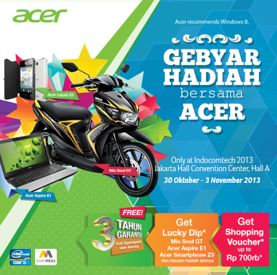 Produk Acer memberikan promo hadiah di Indocomtech 2013