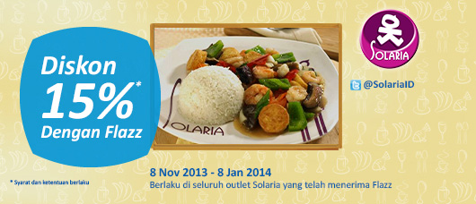 Promo Solaria diskon 15% dengan kartu Flazz BCA