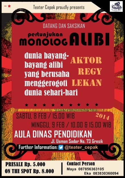 Pertunjukan Monolog dengan naskah berjudul Alibi
