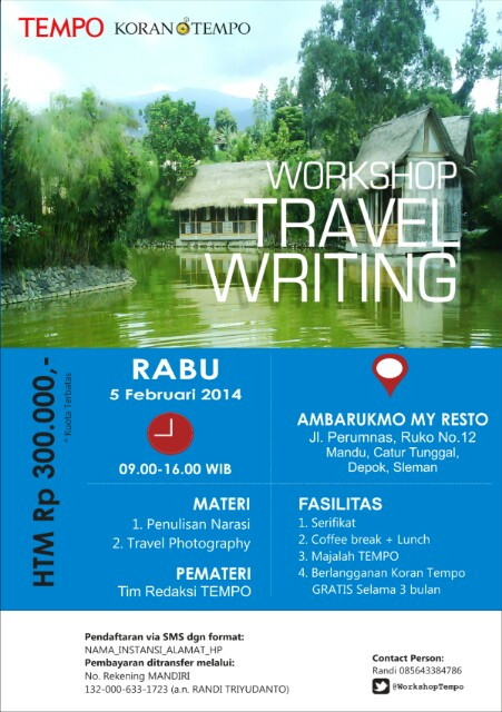 Koran Tempo hadirkan Workshop Travel Writing di Jogja