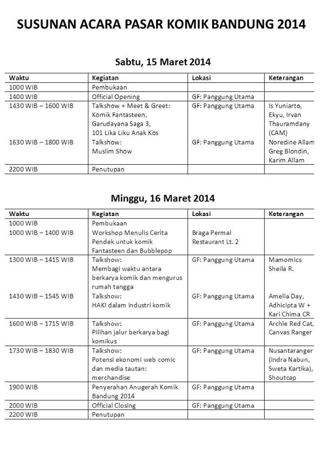 Rundown acara Pasar Komik Bandung Rundown acara Pasar Komik Bandung