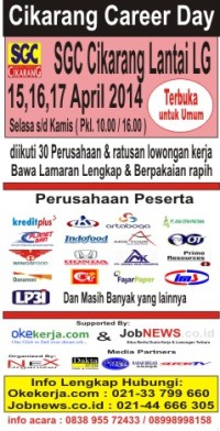 Job fair, Cikarang Career Day @SGC Cikarang ( Bursakerja terbesar di cikarang)