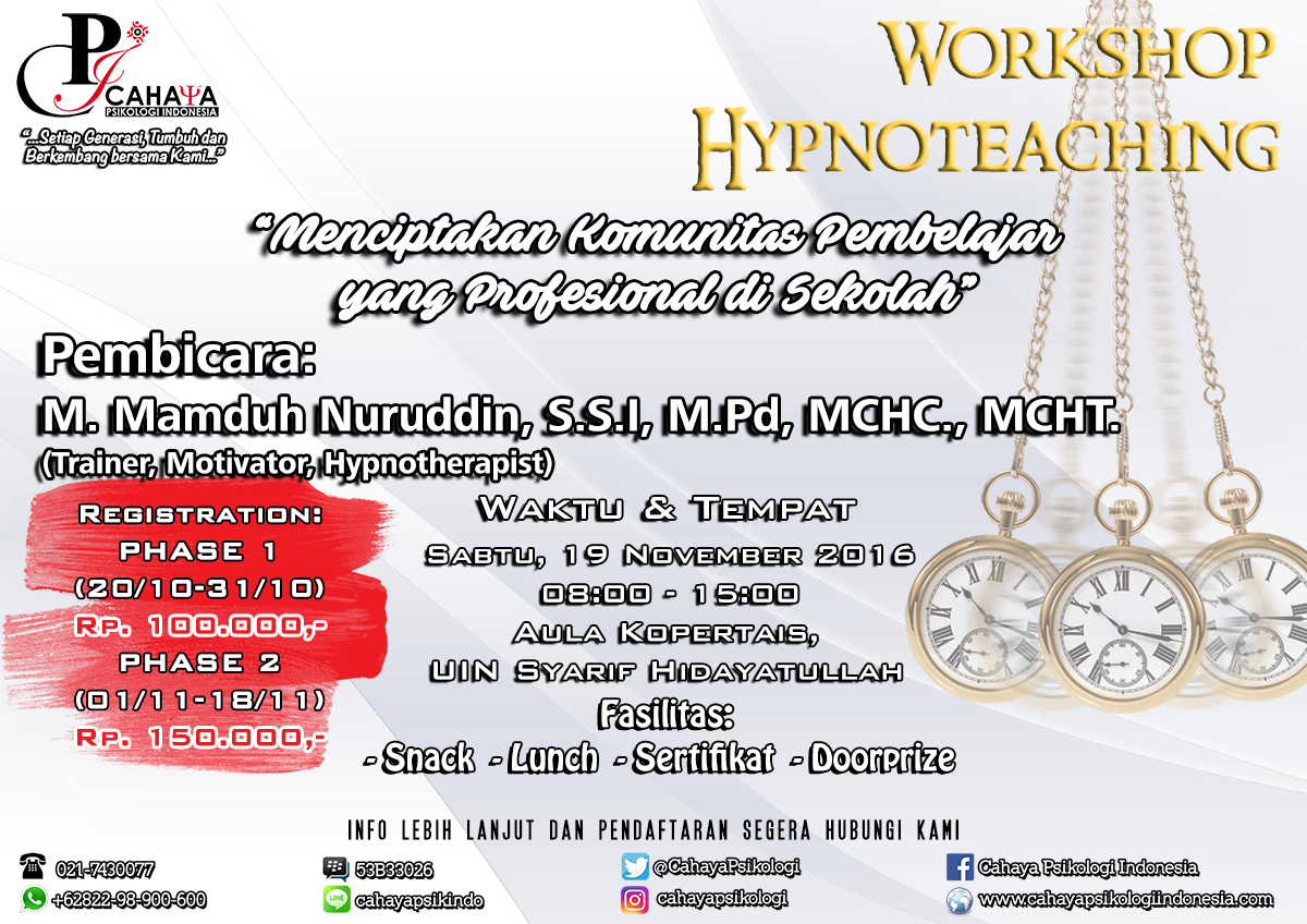 Workshop Hypnoteaching : "Menciptakan Komunitas Pembelajar yang Profesional di Sekolah" - Tangerang
