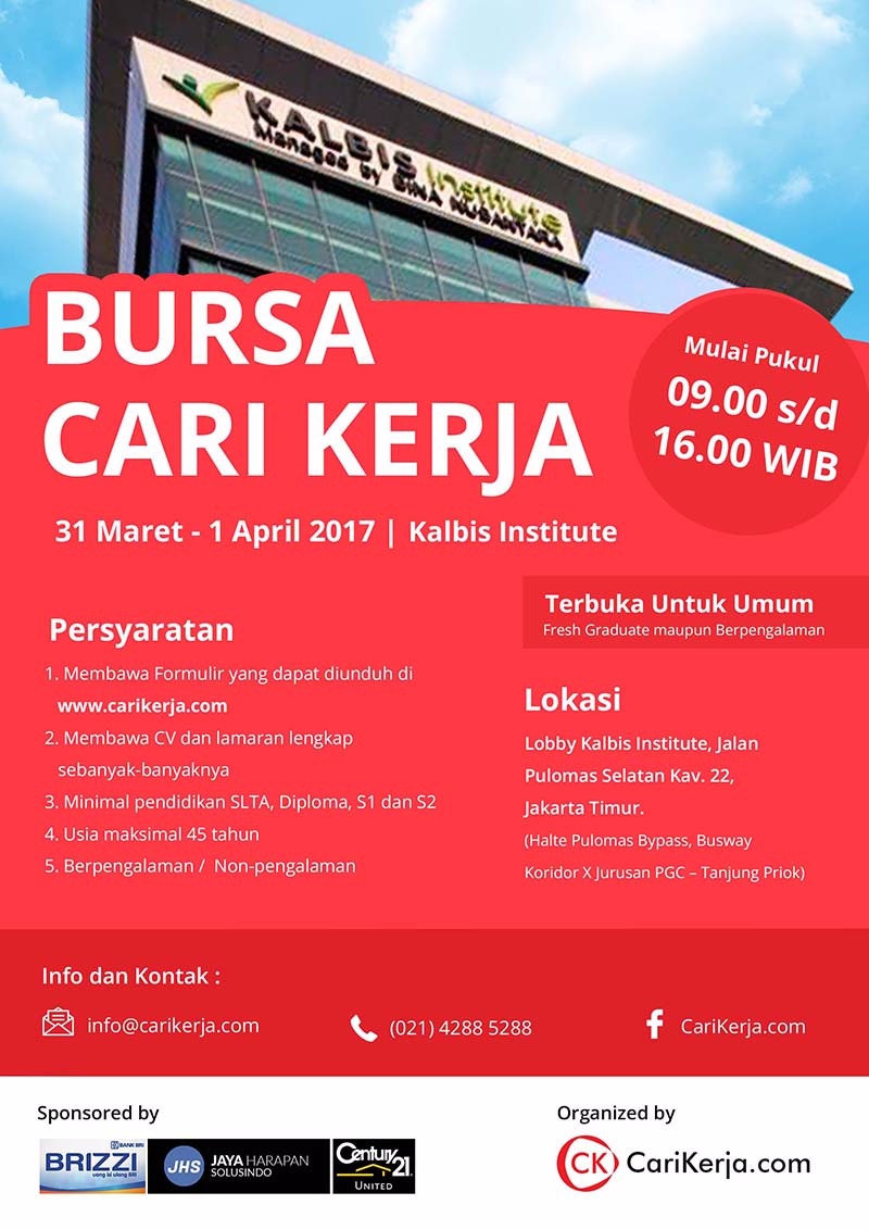Bursa Cari Kerja Kalbis Institute - Maret & April 2017