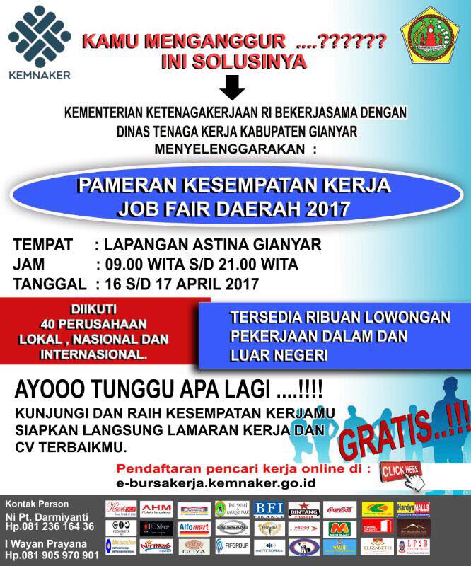 Pameran Kesempatan Kerja - Job Fair Daerah Gianyar - April 2017