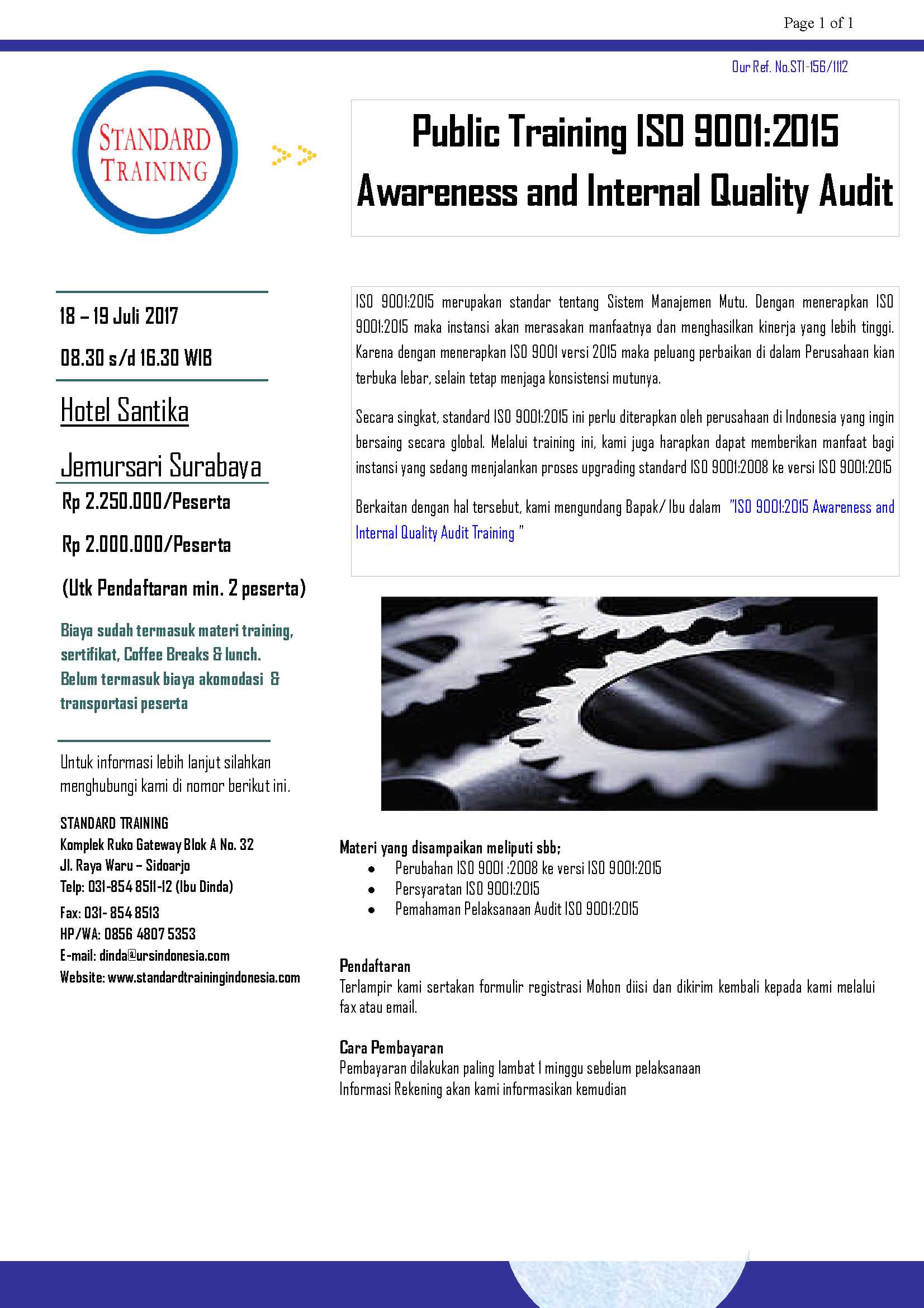 PUBLIC TRAINING AWARENESS & INTERNAL QUALITY AUDIT ISO 9001:2015