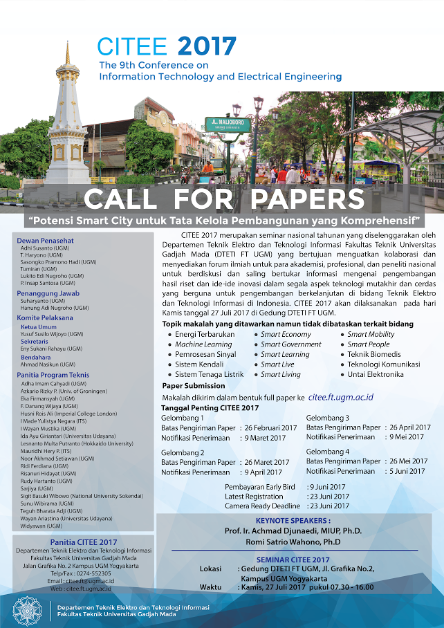 Seminar Nasional CITEE (Conference on Information Technology And Electrical Engineering) 2017 dan Workshop Metodologi Penelitian dan Penulisan Ilmiah.