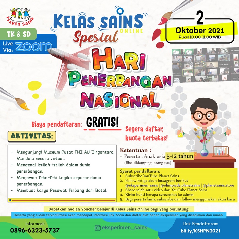 GRATIS! - Kelas Sains Online Spesial Hari Penerbangan Nasional 2021 - TEMA: PERAYAAN HARI PENERBANGAN NASIONAL