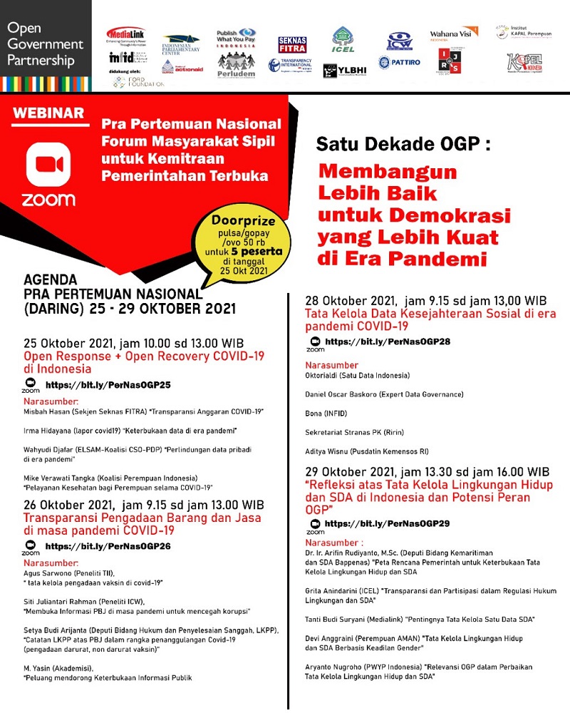 UNDANGAN WEBINAR PUBLIK “Pra Pertemuan Nasional Forum Masyarakat Sipil untuk OGP 2021” Online Melalui ZOOM (25 - 29 Oktober 2021)