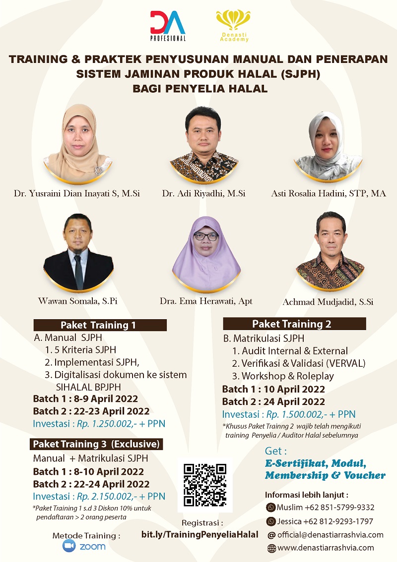 TRAINING DAN PRAKTEK PENYUSUNAN MANUAL & PENERAPAN SISTEM JAMINAN PRODUK HALAL (SJPH) BAGI PENYELIA HALAL