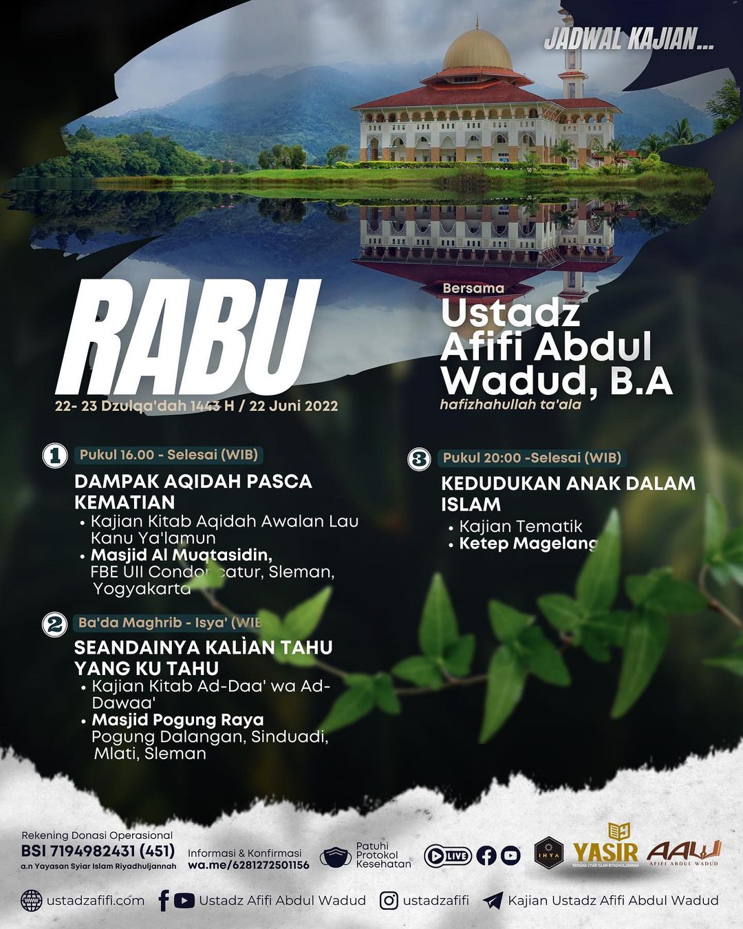 JADWAL KAJIAN HARI SELASA - Ustadz Afifi Abdul Wadud - Jogjakarta