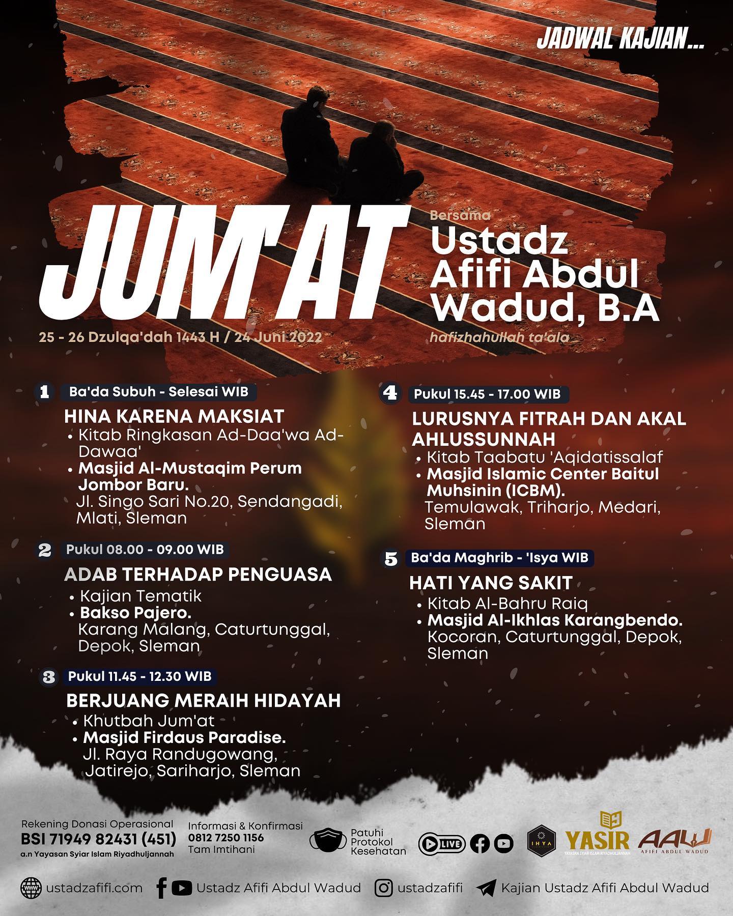 Jadwal Kajian Ustadz Afifi Abdul Wadud - Hari Jumat